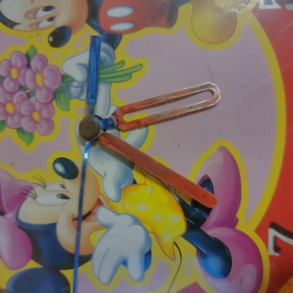 Disney Mickey Minnie Mouse Wall Clock Red Plastic Round Tested Working